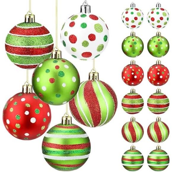 Set of 12 Christmas Ball Ornaments, 2.4'' Glitter Elf Candy Cane Tree Decoration - Picture 8 of 8